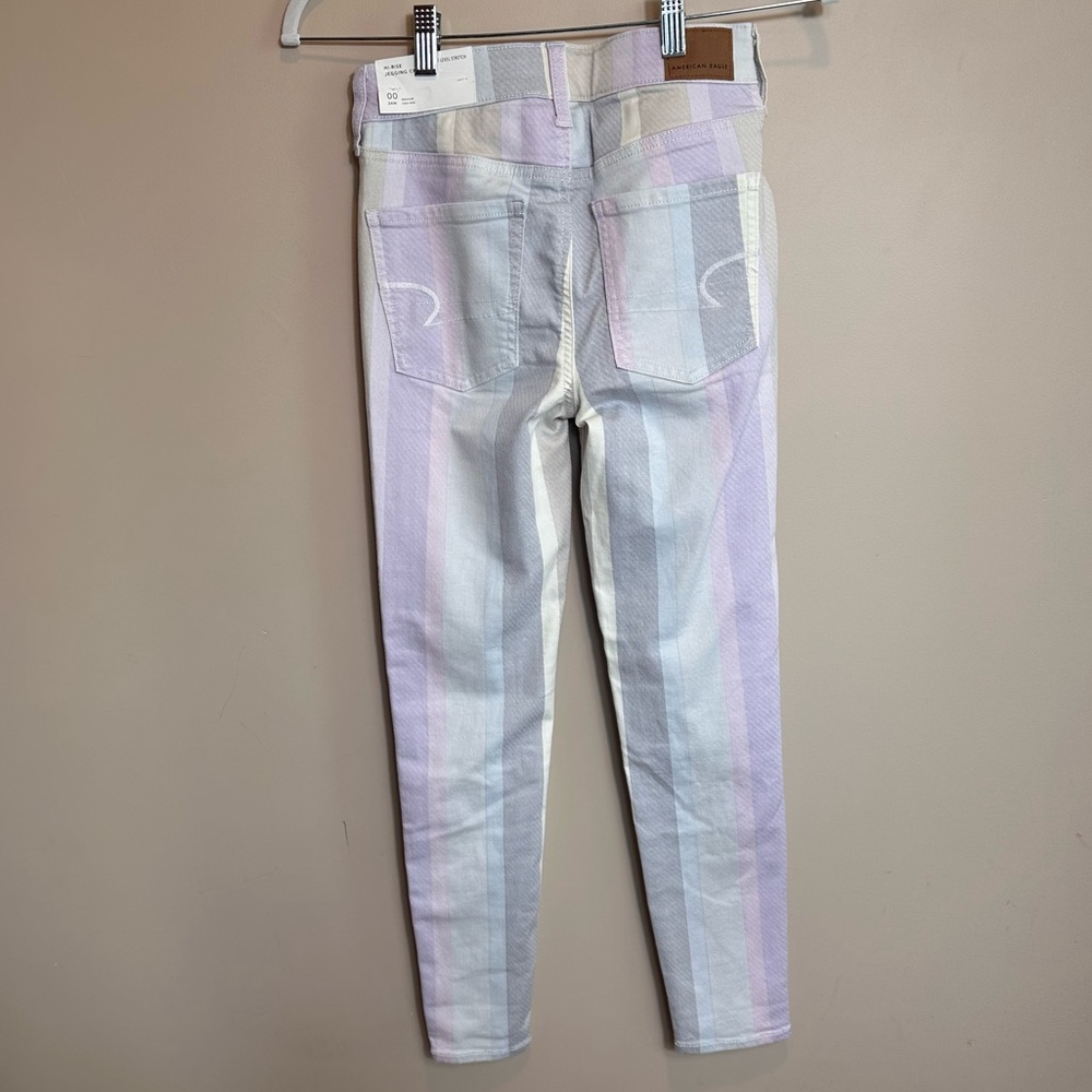 American Eagle Pastel Striped HighRise Jegging Crop Next Level Stretch Sz 00 24W - Picture 3 of 16